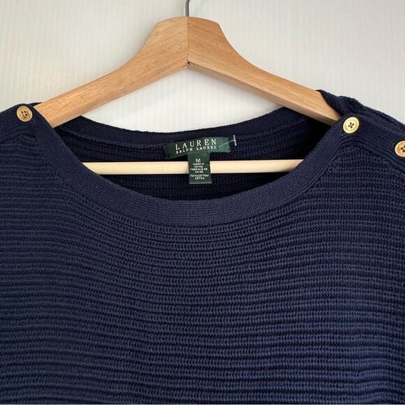 Lauren by Ralph Lauren navy boatneck short sleeve sweater size medium - Picture 2 of 6